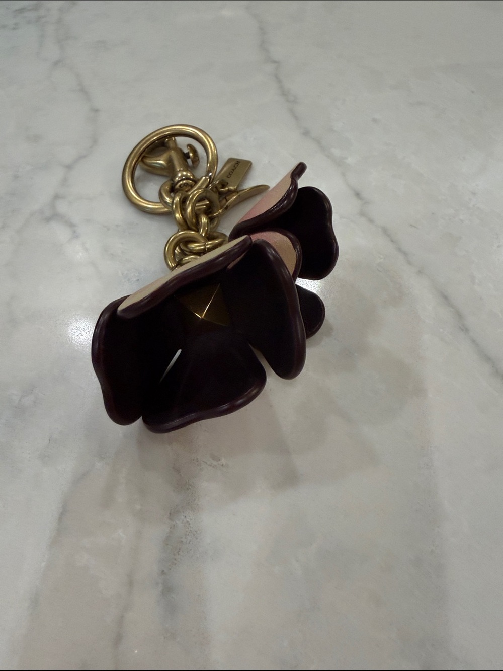 Coach Pink Gradient Floral Petal Keyring with Gold Hardware - Picture 2 of 3
